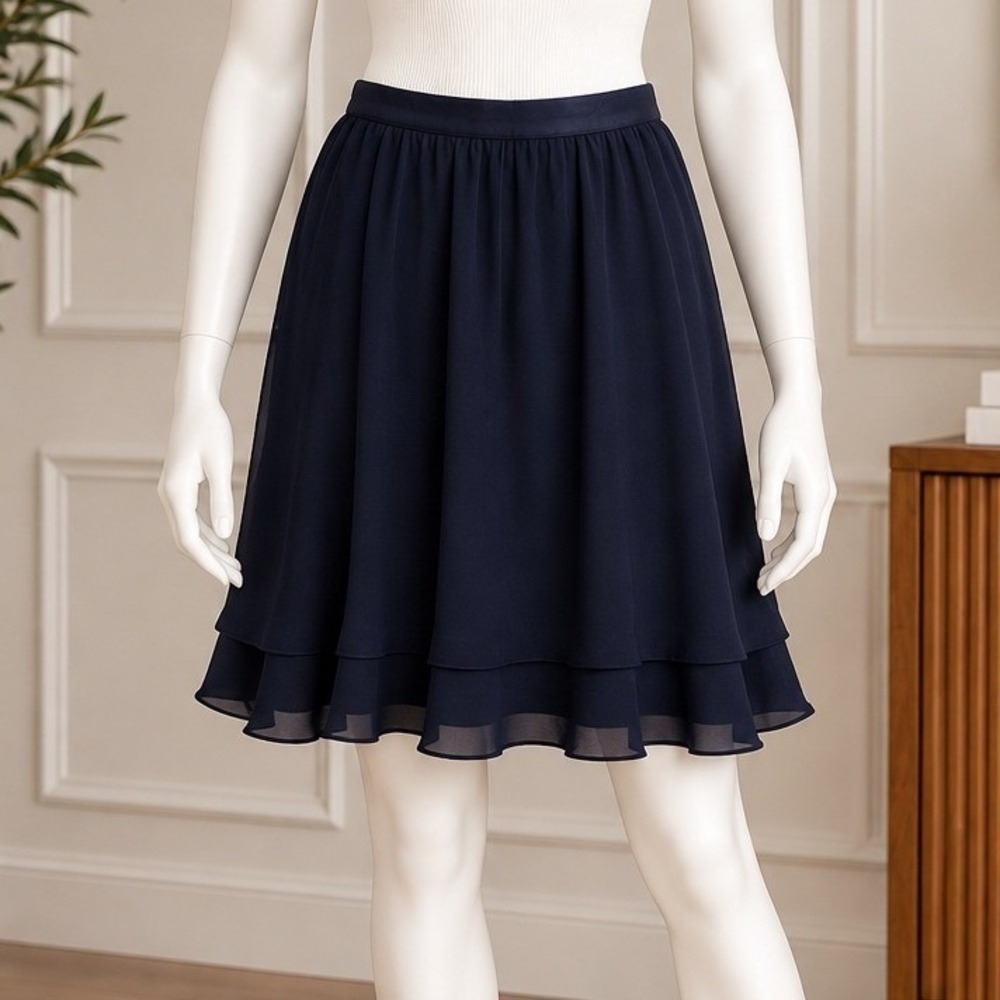 J.Crew Womens Skirt Navy Blue Textured Silk Blend A-Line Size 12